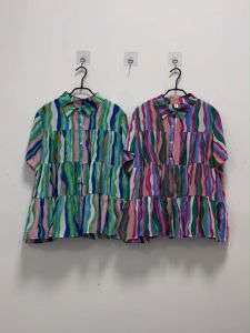 XITAO Print Patchwork Single Breasted Women Shirt Turn-down Collar Vintage Loose Short Sleeve Summer   DMJ1407