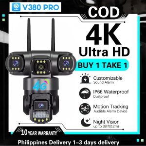 【BUY 1 TAKE 1】V380 PRO Three Lens CCTV Camera Outdoor NO WIFI Needed Waterproof Surveillance Two-Way Audio Auto Tracking Night Vision ip Security Camera Free 4G sim card