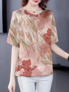 ผ้าพันคอแบบมีกระเป๋าพิมพ์ลายดอกไม้สไตล์ชาติพันธุ์ใหม่ แฟชั่นฤดูร้อน แขนสั้น ปกปิดหน้าท้อง ผ้าฝ้ายผสมโพลีเอสเตอร์