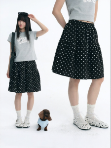 JNXS | Chân Váy Dạng Ô Dù A-Line Nylon Mật Độ Cao Phong Cách Pháp Cổ Điển với Nếp Nhăn 3D và Đốm
