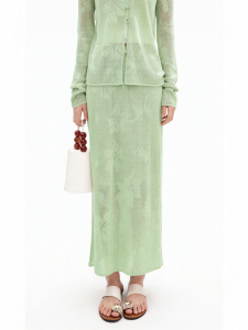 Mulberry Print Lace Hem Tencel Linen Blend Half Skirt
