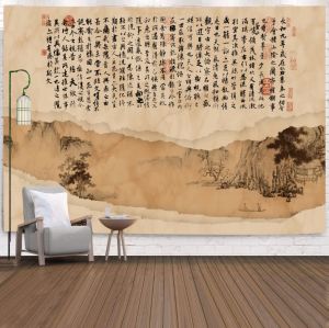 Tấm Thảm Treo Tường VIKAMA Orchid Pavilion Với Phong Cảnh Trung Quốc Thư Pháp Thẩm Mỹ Trang Trí Phòng Ngủ Phòng Khách Chất Liệu Polyester Không Dệt Hình Chữ Nhật.