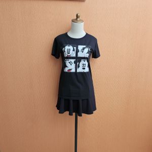 atasan kaos wanita hitam gambar mickey S santai lengan pendek
