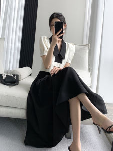 Summer Black White Bubble Sleeve Womens Set Short Top High-End Feeling Anti-Aging Half-length Umbrella Skirt Two-piece Set