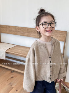 Loose Knitted Cardigan Spring Autumn Kids Girls Sweater Jacket Soft Acrylic Yarn Long Sleeve Thickened Candy Cartoon Pattern