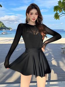 RL-#YY05 2024 new hot spring pure black one-piece swimsuit to hide flesh and thin