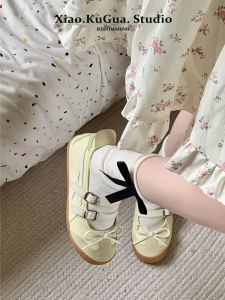 Giày Đế Bằng Phong Cách Ballet Cho Nữ Mùa Xuân Hè Mới Về Đế PU Đế Cao Su Mũi Tròn Dây Buộc Màu Trơn Giày Mary Jane Thời Trang Thường Ngày