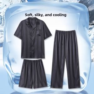 miiow | Mens Ice Silk Sleepwear Lightweight Breathable Cool Feeling Home Clothes Three-piece Set Summer New Arrival MiiOW Cat Person