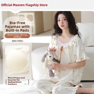 MiiOW | Cotton Summer Womens Sleepwear Set with Pads Outwear Suitable