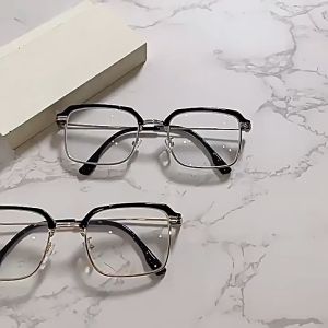 CHARMRAY Photochromic Anti Radiation Half Frame Rectangle Eyeglasses for Men