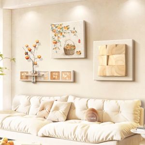 RUIBAHAO | 3D Stereoscopic Wooden Cream Living Room Sofa Background Wall Decor Painting Tangerine Prosperity Design