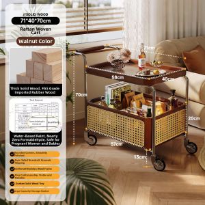 XIANGNANSONG | Movable Vintage Rattan 2-Layer Cart Table