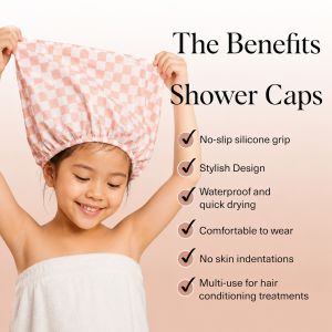 Shower Cap with No-slip Elastic Grip Stylish Design Waterproof Quick Drying Comfortable Skin Indentation Free Multi-use for Hair Conditioning