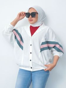 JACKET SPORTY WANITA HODIE OVERSIZE PINK PUTIH LIST JUMBO BIGSIZE XXL