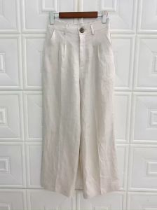 JUNE LINEN QD03. Quần dài LINEN TƯNG PREMIUM ống rộng lưng cao cho nữ. Lưng sau có thun. Ảnh chính chủ.