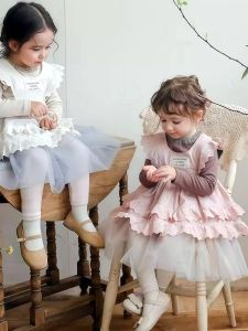 Sweet Embroidered Hollow out Strawberries Design Sleeveless Vest Skirt for Girls Autumn Collection Versatile High Waist Lace Cotton Dress