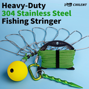CHILENT 5M/10M Fish Buckle Tool with Fly Reel Stainless Steel Lanyard 6-16 Snaps Fish Lock Belt Fishing Tackle Stringer