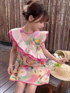 Girls Summer Dress 2025 New Western Style Childrens Flying Sleeve Vest Dress Girls Cotton Floral Princess Dress