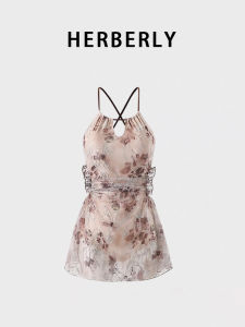 Herberly Chinese Style Print One Piece Swimsuit Womens Thermal Spa Slimming Holiday Backless Casual Swimwear without Sleeves