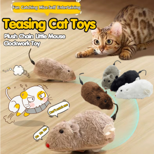 Cat Toys Plush Chain Little Mouse Clockwork Toy Jumping Squeaky Rat Interaction Teasing Cat Toys