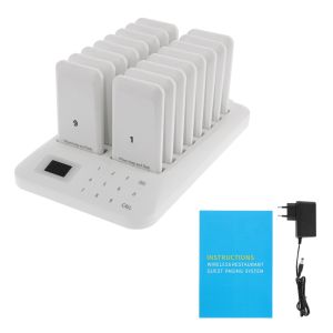 Wireless Calling System Buzzer Restaurant 16 Pager Receiver Vibration 3 Modes with 1 Keypad Transmitter Guest Paging Coaster