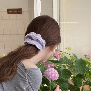 Elegant Handmade Beaded Satin Ribbon Circle in Milk Purple New Fashionable Hair Accessory Elegant Style Fresh out Design
