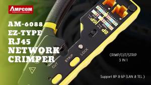 AMPCOM EZ-Type RJ45 Network Crimper - 3-in-1 Crimp/Cut/Strip Lan CAT8/7/6A/6/5E (STP/UTP) & RJ11/12 Tel Modular Cable (AM-6088)