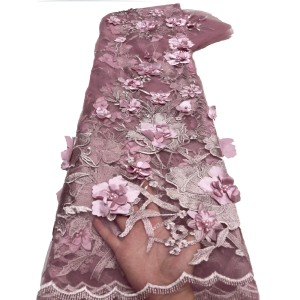 Wholesale African 3D Flower Applique Lace Fabric 2025 High Quality  Embroidered French Tulle Luxury Beads Wedding Bridal Lace