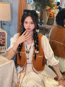 Bohemian Long Dress for Women in Cotton Linen Blend with Lace Details Loose Waist Retro Style Perfect for Vacation and Parties