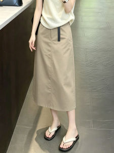 Khaki High Waist Straight Work Dress with Slit 2023 New Summer