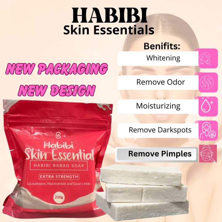 Authentic Habibi Babad soap Skin Essentials 3 bar in 1 pack, Benifits whitening, removes body odor, moisturizing, remove dark spots, remove pimples and acne, anti aging, dark under arms and knee, whitens skin Discoloration, Best seller