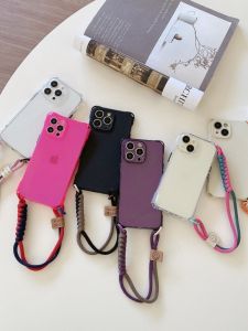 Original Silicone Phone Case for Apple 14 15 pro Max Crossbody Handheld Short Style with Lanyard Purple Ins Fashion Digital Accessories