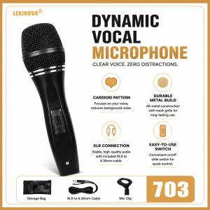 703 Handheld Dynamic Vocal Microphone Professional Cardioid Mic with Cable for Recording Singing Karaoke Performance Streaming