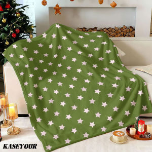 Beast Kingdom | Olive Green Pink Stars Winter Summer Flannel Blanket Throw Fleece Soft Fuzzy Plush Cozy Fleece Blankets for Sofa Ideal Gifts