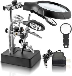 Desktop LED Lighted Magnifying Glass Soldering Station 2.5X 7.5X 10X Magnifying GlassMagnifier Station with  Alligator Clips