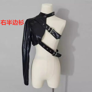 Semi-Body Motorcycle Leather Single Shoulder Sleeve Top for Female Dance Teams Stage Performance Outfit Jazz Style Lead Dancer