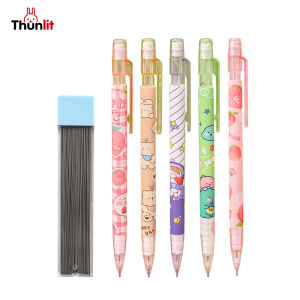 ดินสอกล Thunlit 5PCs ขายส่งนักเรียนประถมนักเรียนน่ารักพีชฟรีคมดินสอด้วยยางลบและตะกั่ว