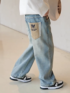 2026 Korean Jeans For Kids Boy 6-12yrs Fashion Embroidery Pants For Kids Boy Causal Style Baggy Pants FoNew Jeans For Kids Boy 6-12yrs Street Style Embroidery Pants For Kids Boy Baggy Pants For Kids Boy OOTD For Kids Boy Maong Pants For Kids Boy 130-160cm
