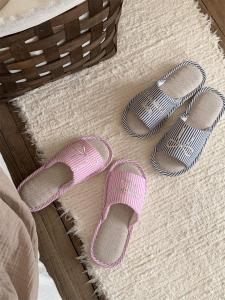 Thin Korean Style Vintage Bow Linen Slippers for Women All Year Round Neutral Comfortable and Non-Slip Home Floor Shoes Ins