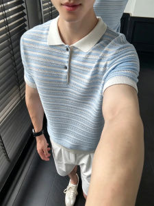 Striped Hollow Breathable Contrast Color T-Shirt