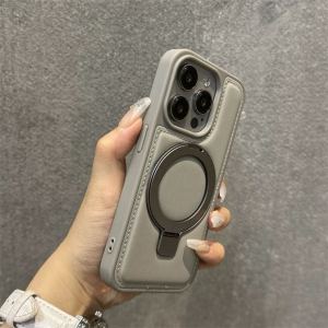 Hoce Sang Trọng khung da PU Ốp điện thoại cho Iphone 17 16 15 14 13 12 Pro Max 14 15 16 Cộng Với Magsafe sạc không dây Trường Hợp Vô Hình Đứng Chống Sốc Bìa