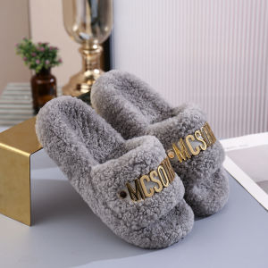 Casual Woolen Slippers Thick Bottom Slip-On Womens Shoes Flat Bottom Warm Anti-Slip Casual Style Pure Color Rubber Outsole