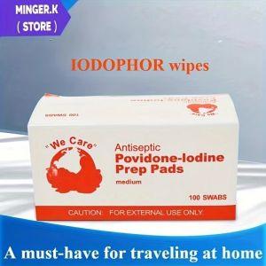 Iodine disinfectant wet wipes first aid supplies or for cleaning and disinfecting wounds and abrasions when traveling