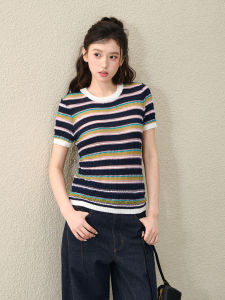OIOI ESSE | Áo Knit Sọc Màu Khối cho Nữ