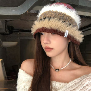 Handmade Knitted Fisherman Hat Womens Autumn Winter Warm Stylish Small Face Effect Plush Yarn Casual Style round Top Hat