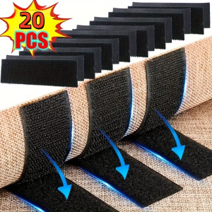20pcs Rectangular Carpet Grips - Double Sided High Adhesive Non-Slip Patches for Car & Home Mats Hook & Loop Fastener