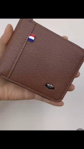 กระเป๋าสตางค์ผู้ชายสไตล์เรียบหรู เย็บตะเข็บแน่น พกง่าย ใช้งานทุกวัน กระเป๋าสตางค์สั้นแบบพับสองตอนมีซิป