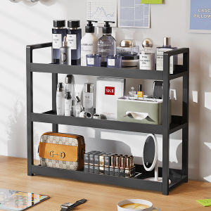 Multi-Layer Desktop Makeup Organizer Rack Office Computer Desk Storage Solution Carbon Steel Bookshelf No Drilling Required