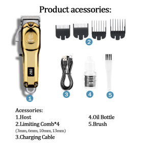 Kemei Hair Clipper Professional Electric USB Cordless Cutter Razor LCD Hair Trimmer Gold KM-2628