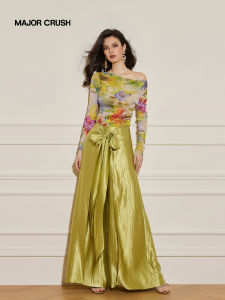 Spring Summer New Artistic Print Field Letter Satin Culotte Set